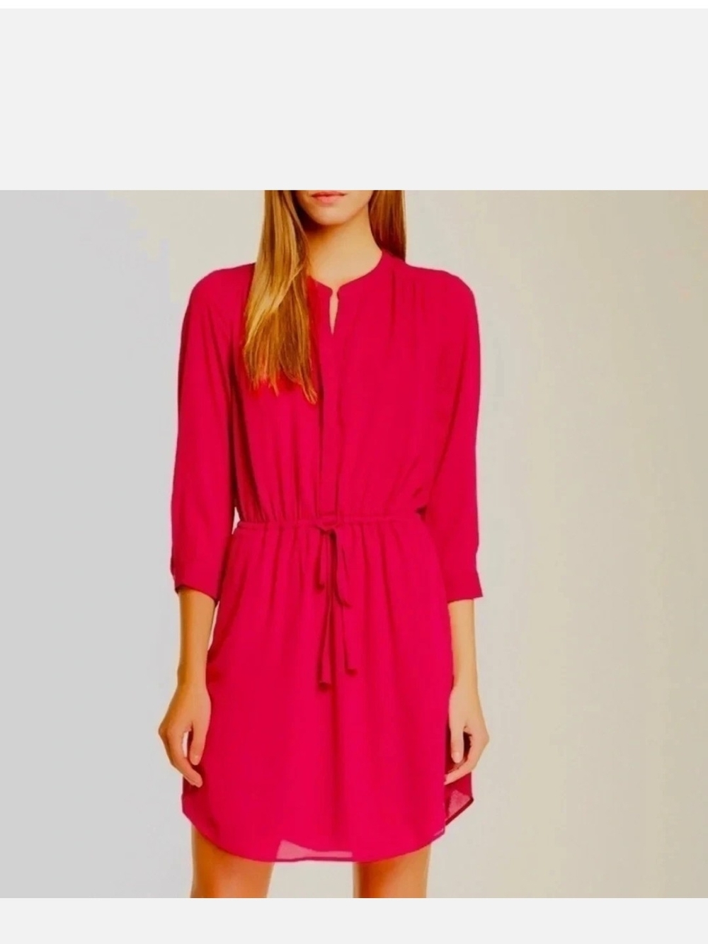 Daniel Rainn Bright Fuchsia Long Sleeve Tie-Waist Shirt Dress